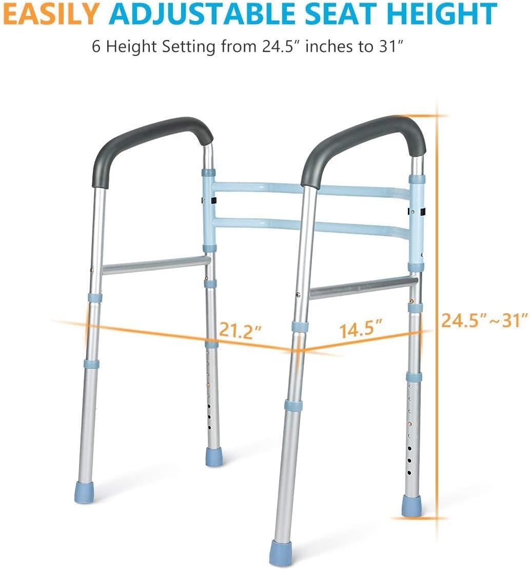 Stand Alone Toilet Safety Rail and Folding Shower Commode Wheelchair Heavy Duty Medical Toilet Safety Frame Adjustable Bathroom Toilet Handrails V62906