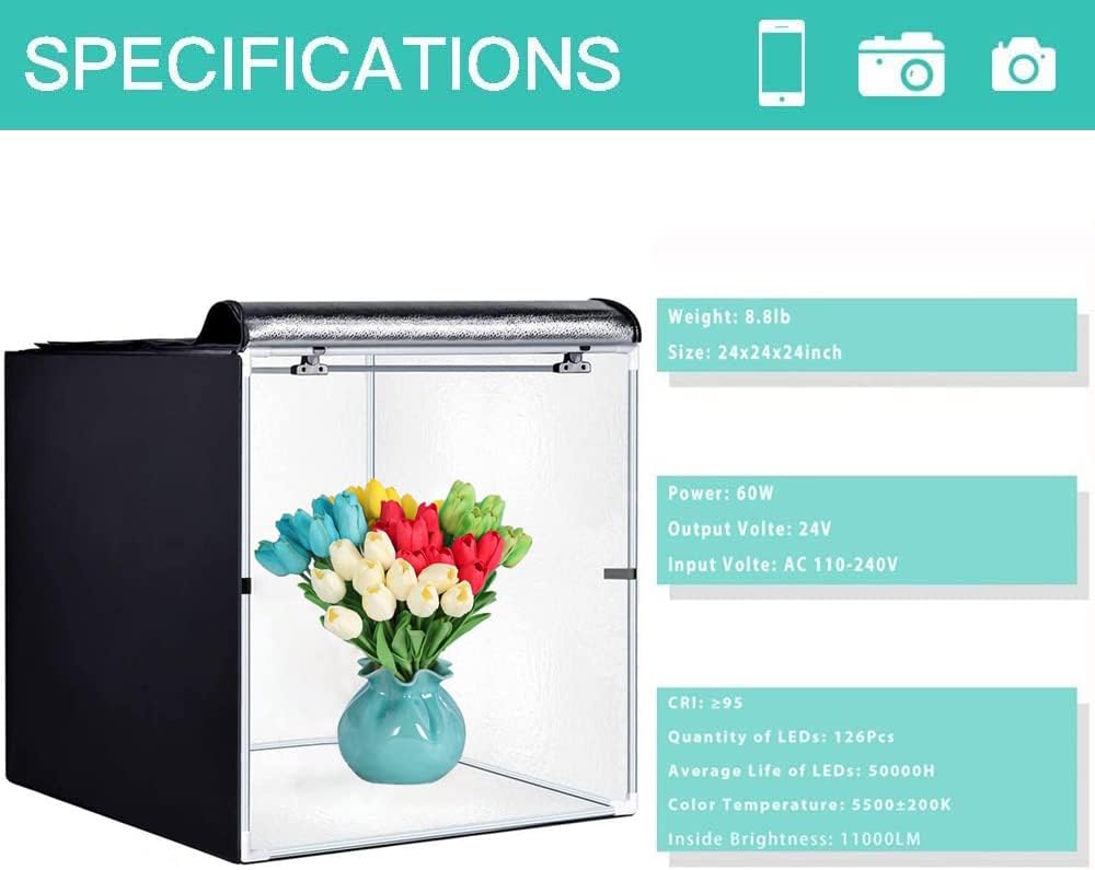 Portable 24 x 24 Inch Photo Studio Light Box with LED Lights and 3 Color Backdrops M9035