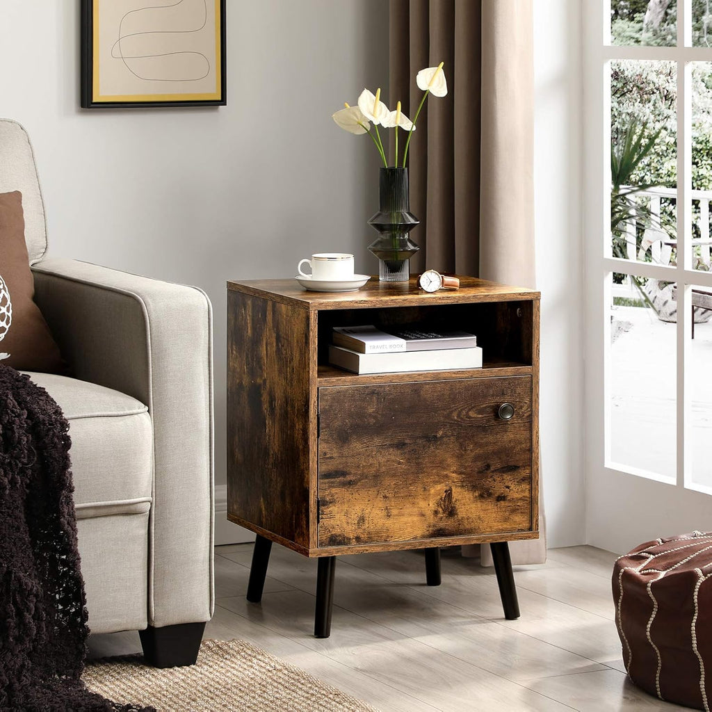 Rustic Brown Nightstand with Open Shelf and Cabinet H5684