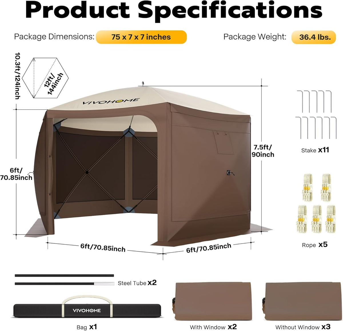 12x12ft Pop-Up Gazebo Screen Tent with Mosquito Netting V462