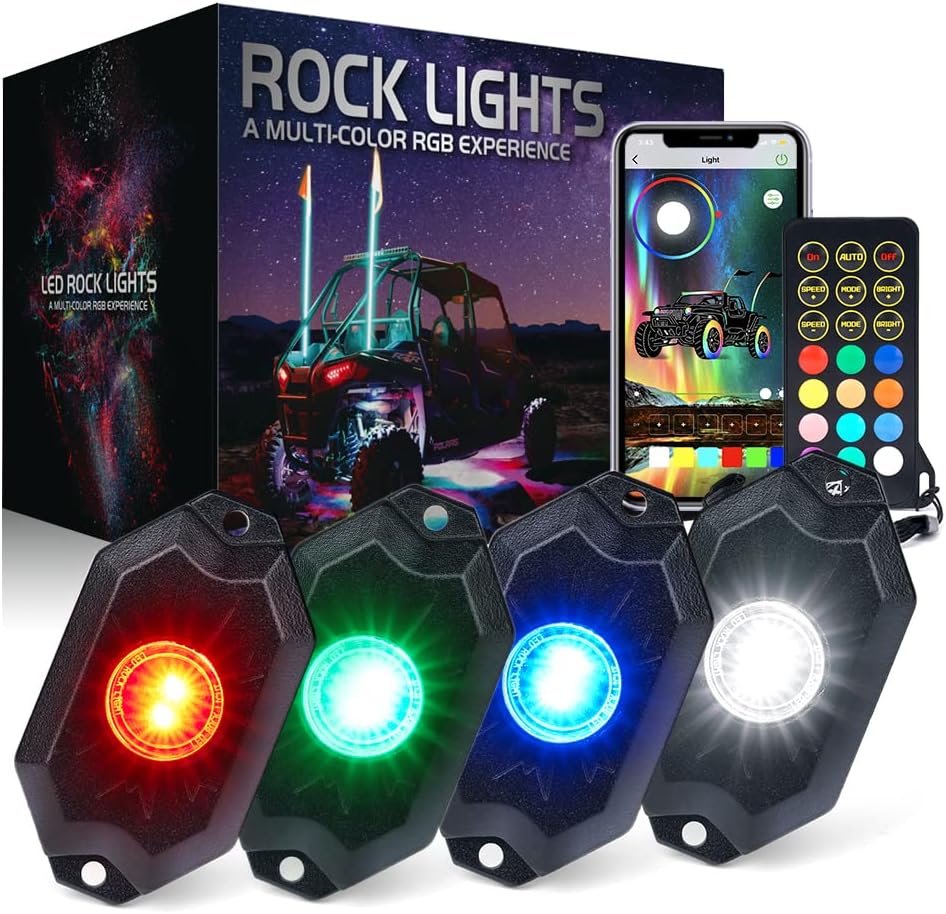Multicolor LED Rock Lights Kit with Bluetooth Remote, 8 Pods U3623