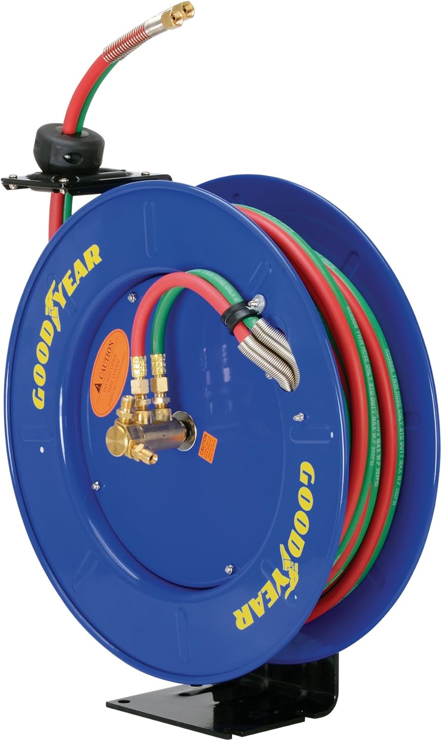 Retractable Twin Oxygen Acetylene Rubber Hose Reel, 1/4" x 50', 300PSI B117887