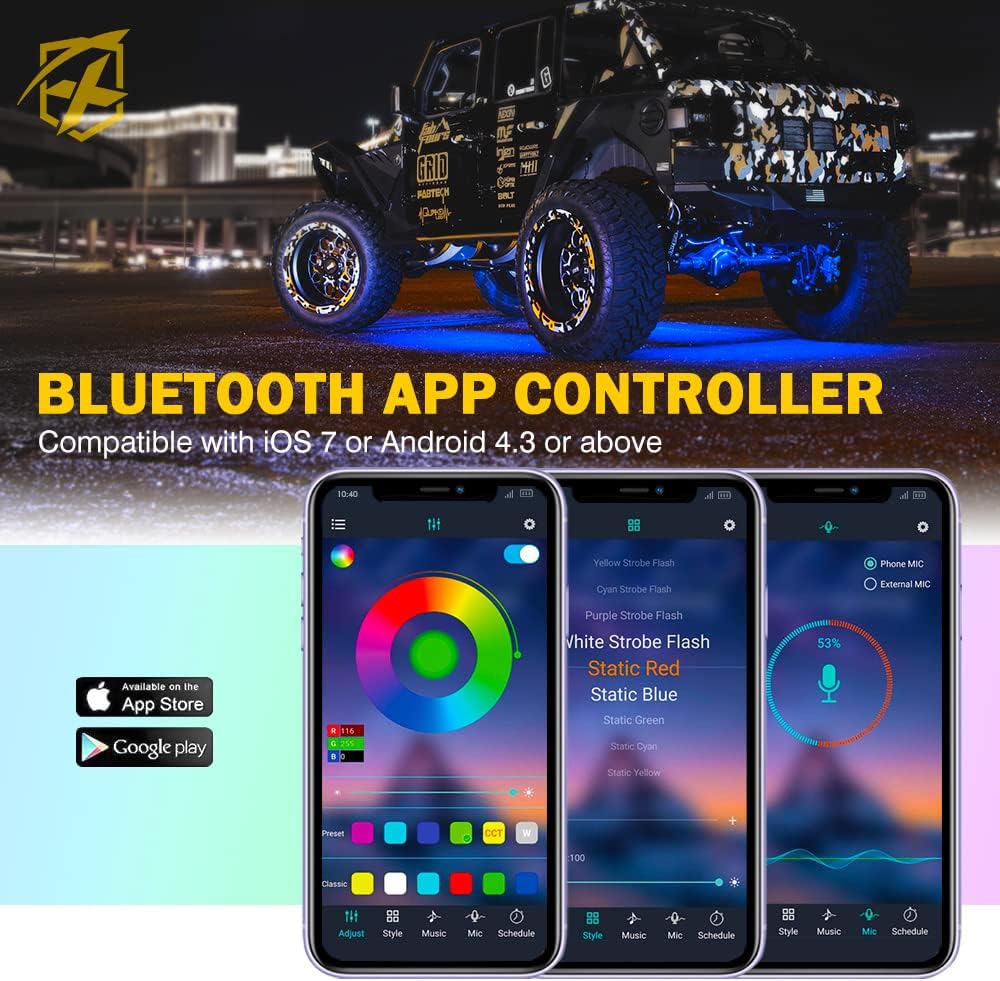 Multicolor LED Rock Lights Kit with Bluetooth Remote, 8 Pods U3623