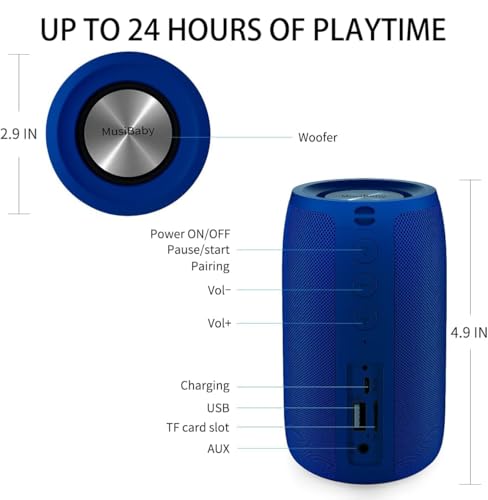 Bluetooth Speaker, Small Portable Speaker, Waterproof, Wireless, Bass, HD Sound, 24H Playtime V17095