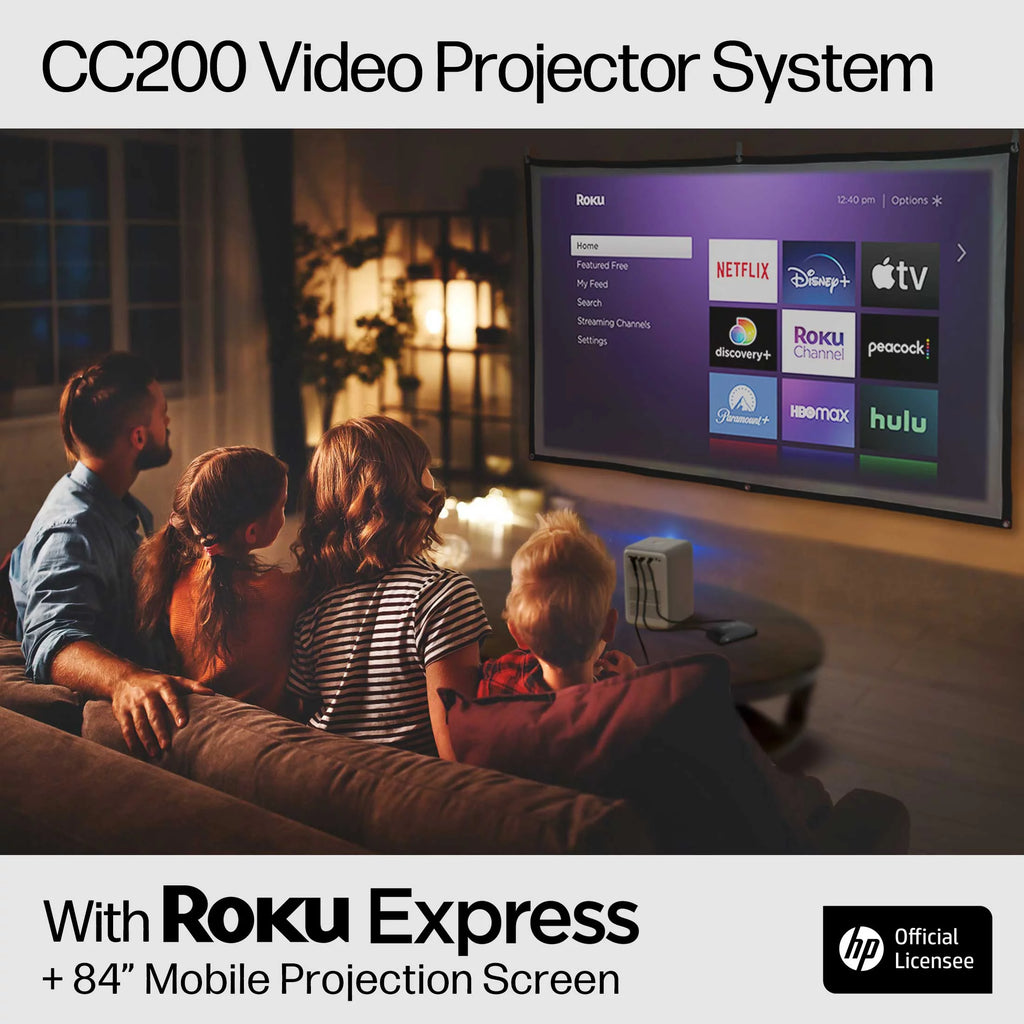 FHD LCD LED Projector with Streaming Player and 84 Projection Screen T1234