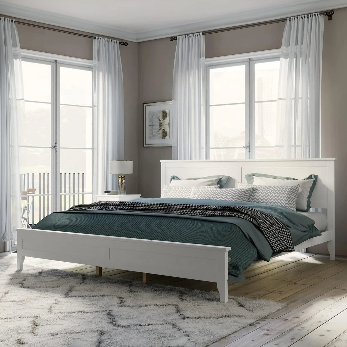White King Size Solid Wood Platform Bed S47657