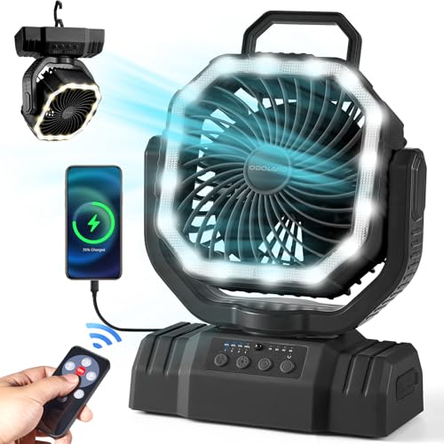 Portable Camping Fan with LED Lantern, 20000mAh Rechargeable Battery Powered Fan, Black V927020