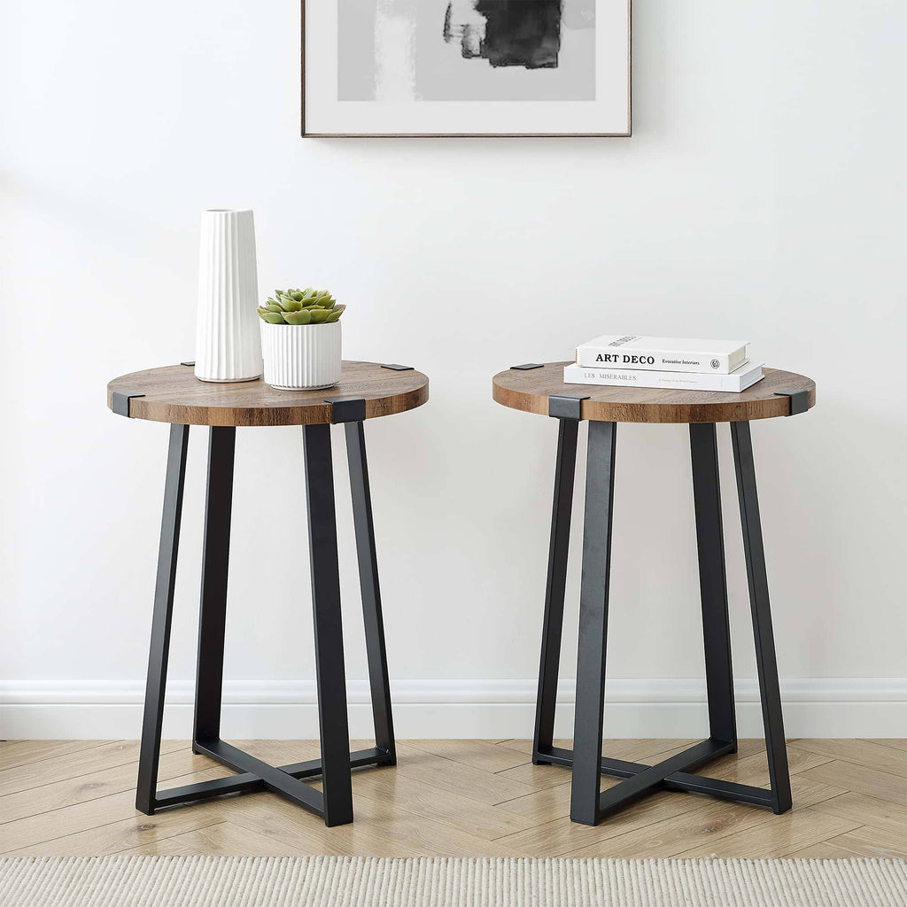 Rustic Oak Round Side Table V764