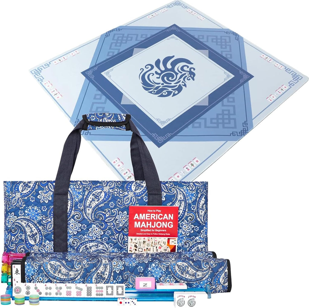 166 Quality White Tiles Mahjong Game Set with Blue Printed Carrying Bag O481