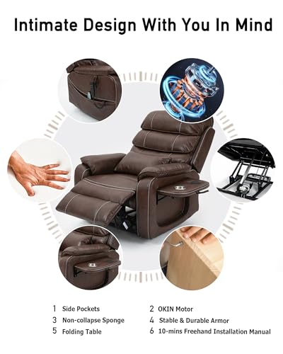 Large Power Lift Recliner with Heated and Massage, Dual Motor, 25in Wide Seat B698