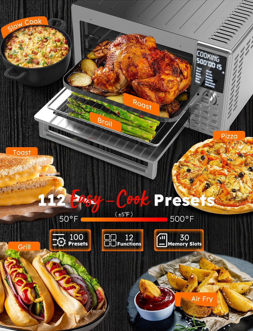Stainless Steel Air Fryer Toaster Oven with Grill Combo, 30QT P520
