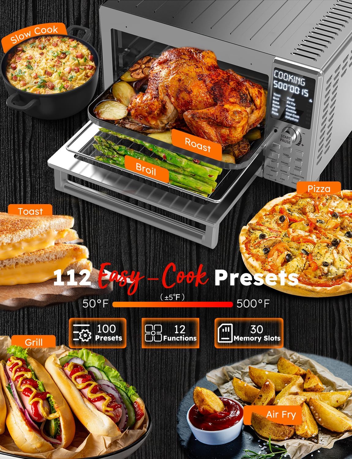 Stainless Steel Air Fryer Toaster Oven with Grill Combo, 30QT P520