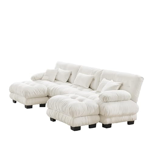 White Oversized Chenille Modular Sectional Sofa with 2 Ottomans V8213