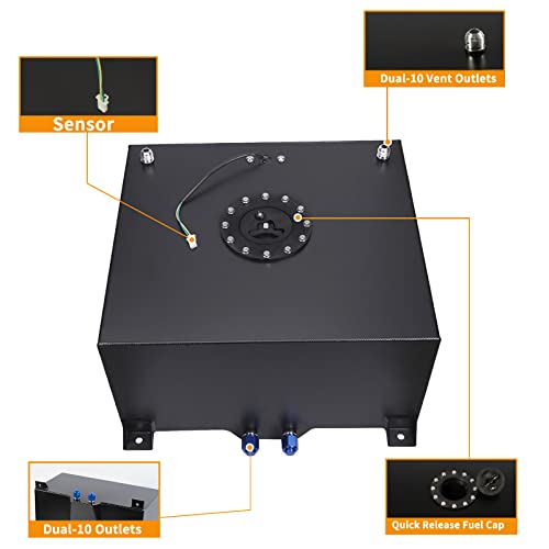 Polished Aluminum Black Universal Fuel Cell Tank with Cap and Level Sender K3442