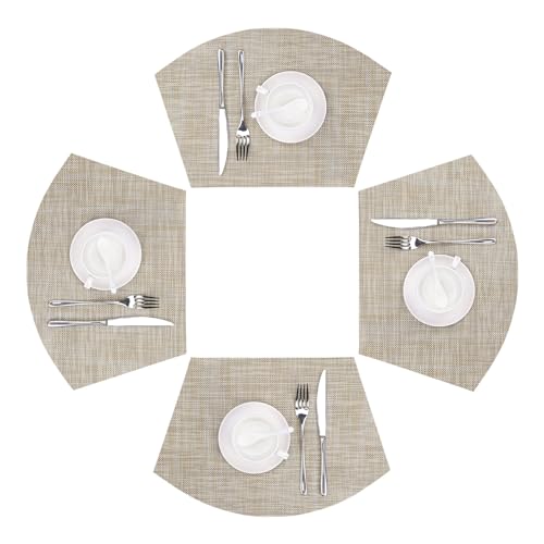 Round Table Placemats Set of 4 Non Slip Heat Resistant Woven Vinyl Metallic Golden Table Mats I2184