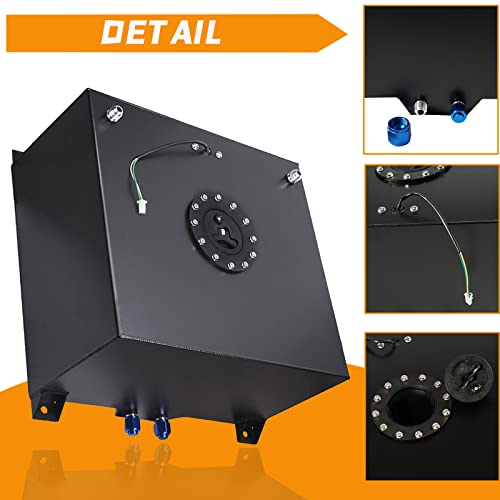 Polished Aluminum Black Universal Fuel Cell Tank with Cap and Level Sender K3442