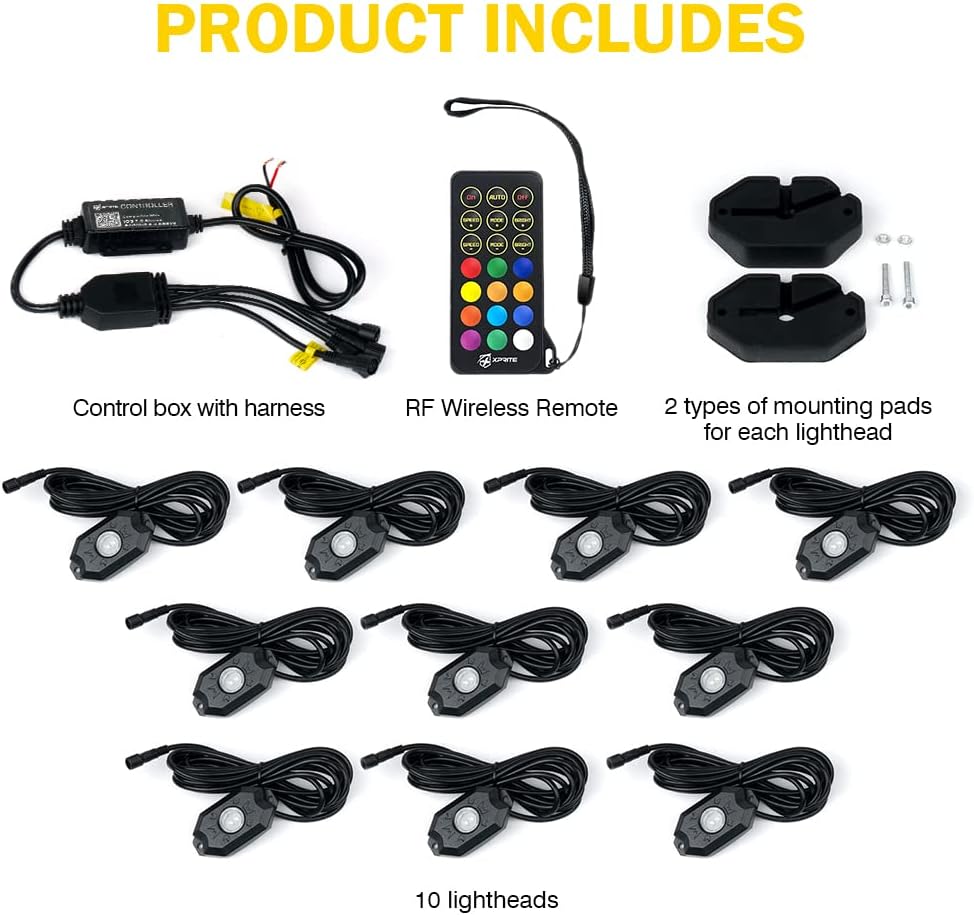 Multicolor LED Rock Lights Kit with Bluetooth Remote, 8 Pods U3623