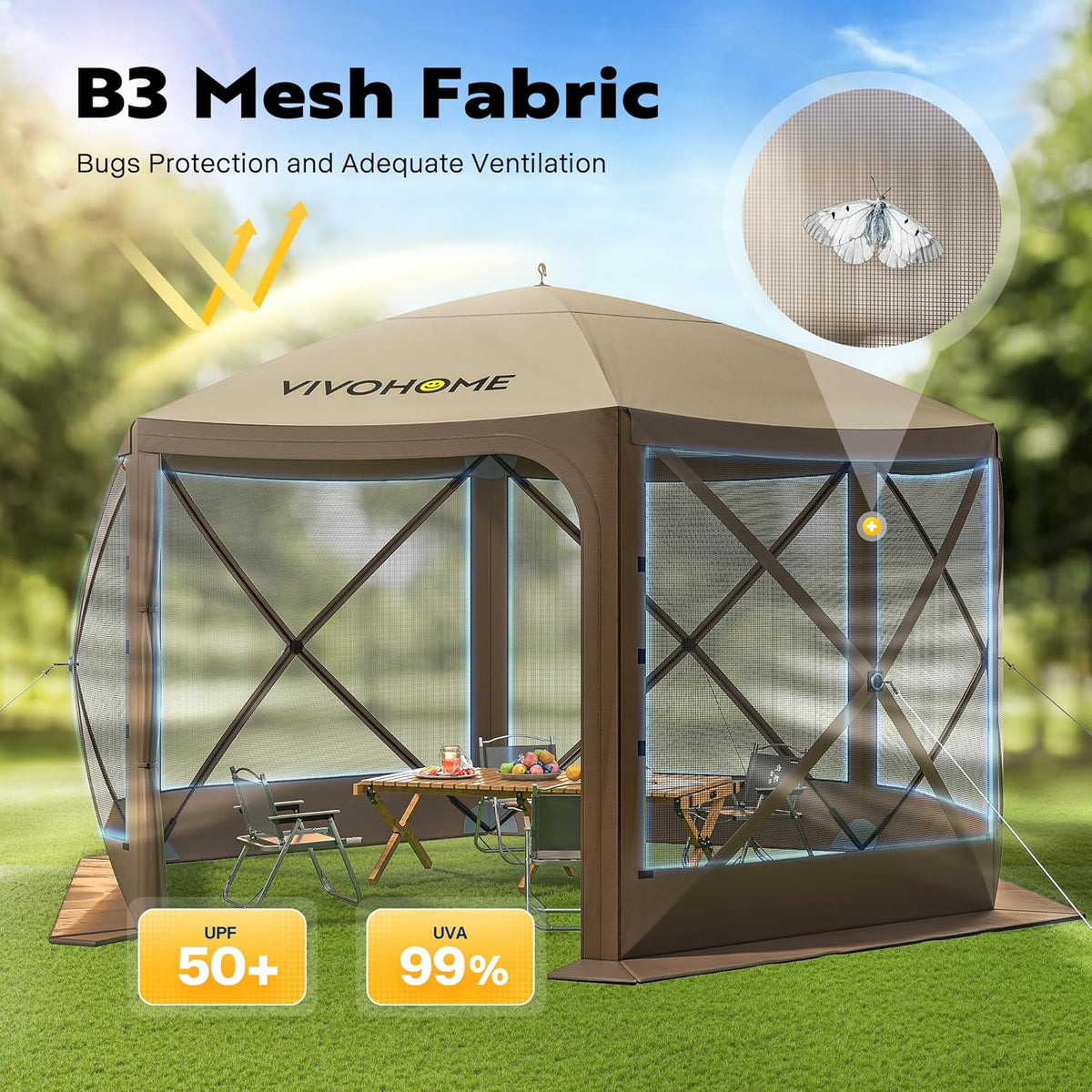 12x12ft Pop-Up Gazebo Screen Tent with Mosquito Netting V462