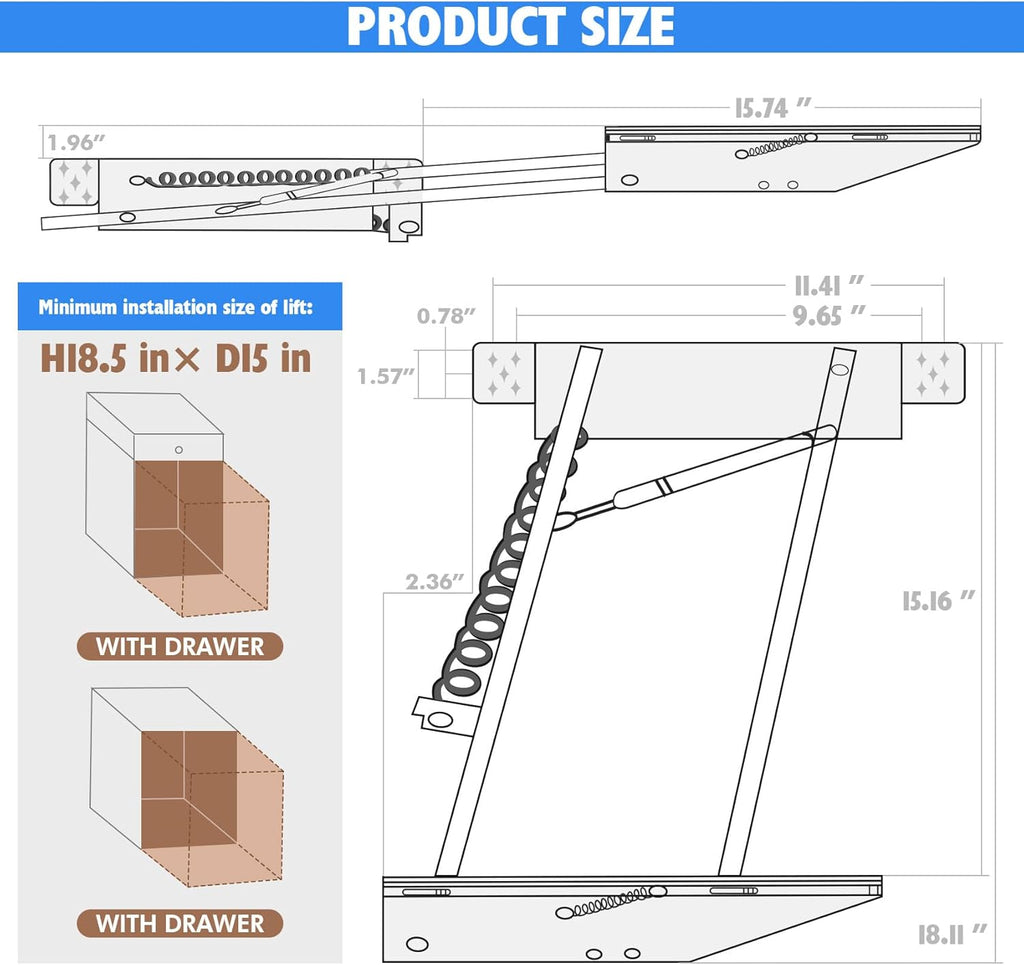 Appliance Lift with Soft-Close, Zinc Finish P366