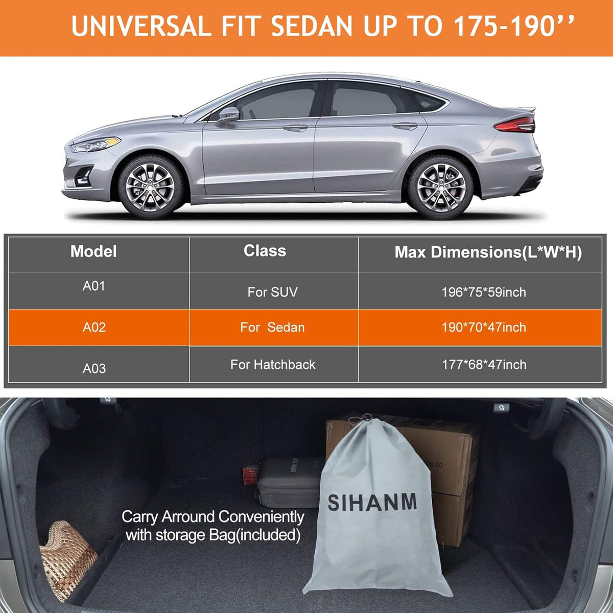 Waterproof All Weather Car Cover with Zipper Door & Storage Bag U252