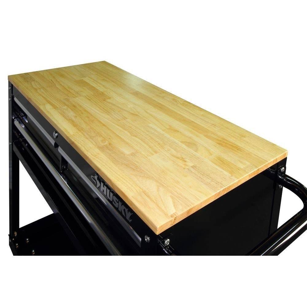 36 in. 3-Drawer Rolling Tool Cabinet Cart with Wood Top Black D34004