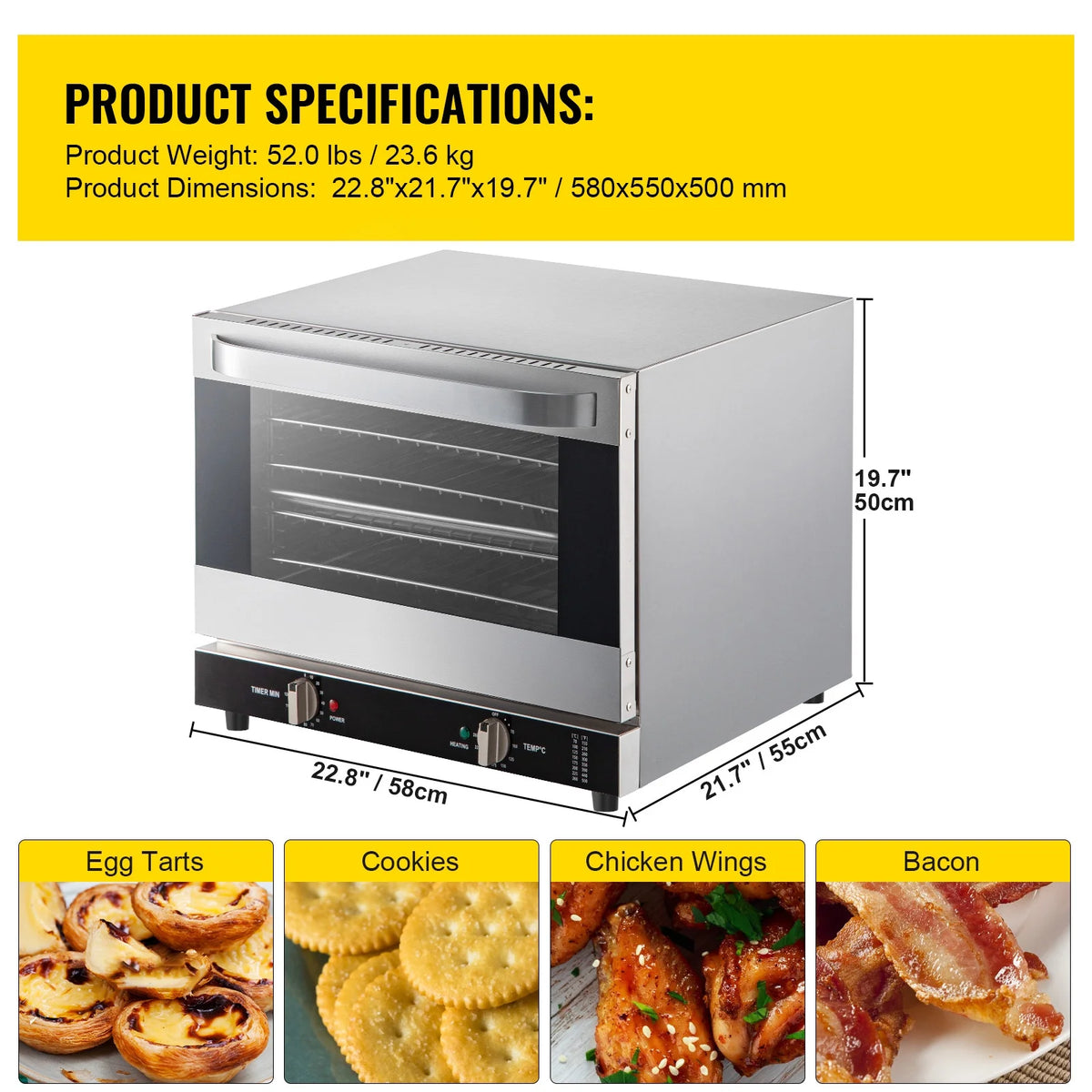 Commercial Convection Oven, 66L, 1800W, 4-Tier U800226