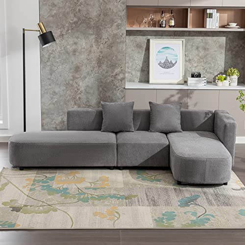 L Shape Curved Sofa with Extra Chaise Lounge, Chenille Upholstery Deep Seat Sectional Couch V17025