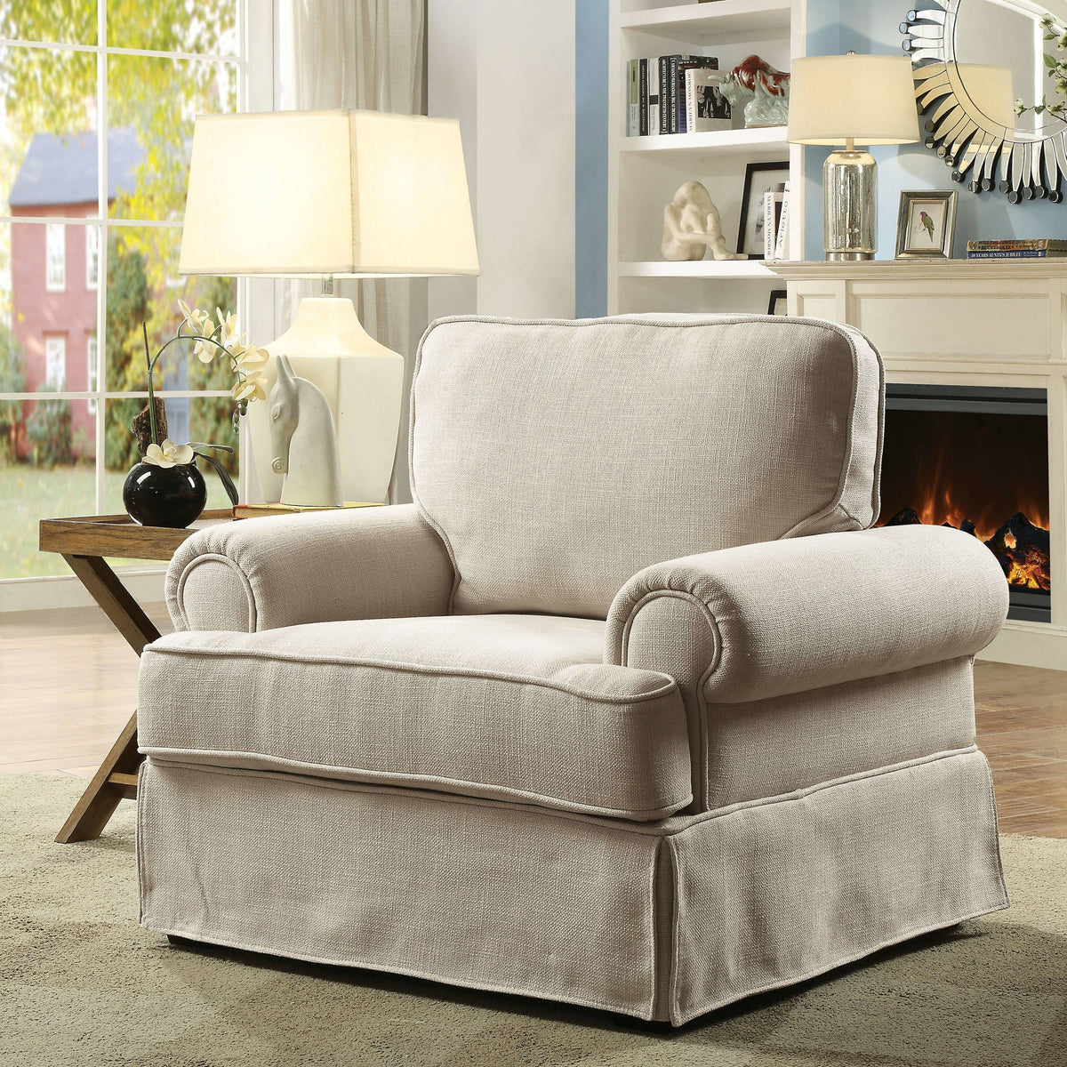 Dark Grey Linen Fabric Accent Chair F39095