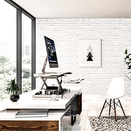 Black Electric Standing Desk Converter with Keyboard Tray and USB Port X464