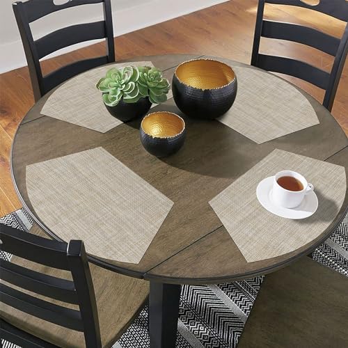 Round Table Placemats Set of 4 Non Slip Heat Resistant Woven Vinyl Metallic Golden Table Mats I2184