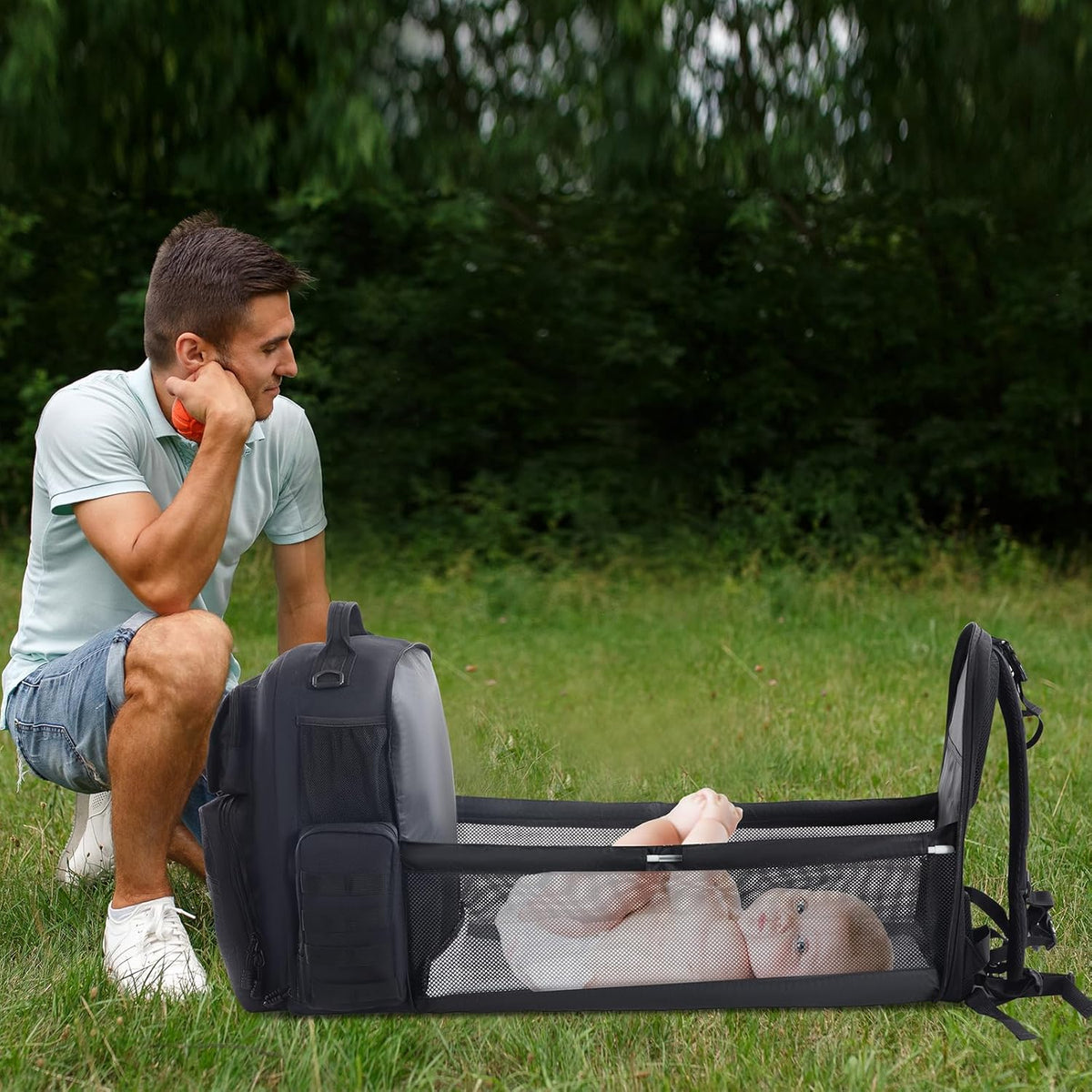 Black Expandable Military Diaper Bag Backpack with Changing Pad K591