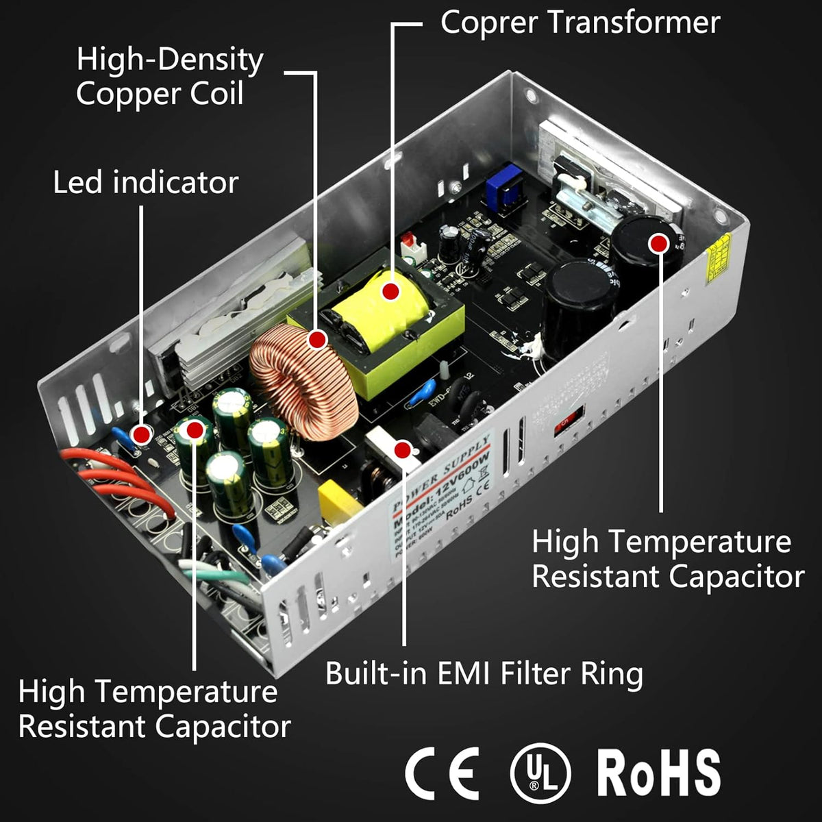 110V AC to 12V DC Converter Power Supply 600W 50A Pack of 2 M165