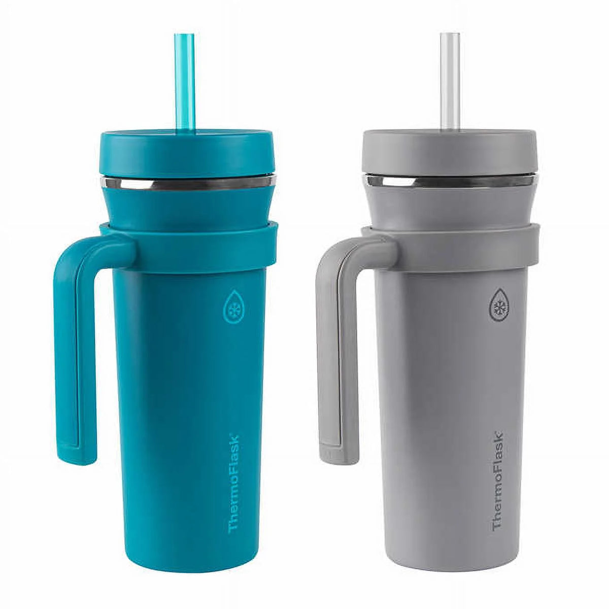 32oz Insulated Straw Tumbler with Handles, 2-pack (Teal & Grey) L78997