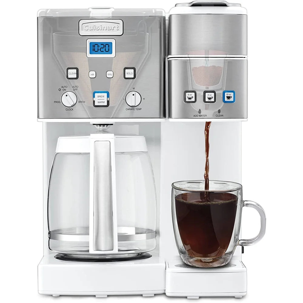 12-Cup Coffeemaker and Single-Serve Brewer, White Bundle with 4 Pack Reusable Stainless Steel Ice Cubes M67582