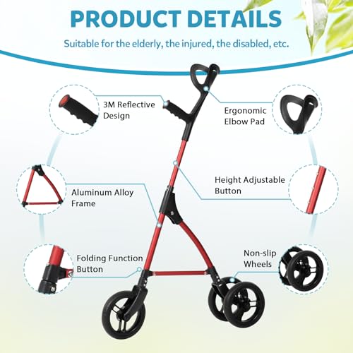 Red 3 Wheel Rollator Walker with Adjustable Height T268