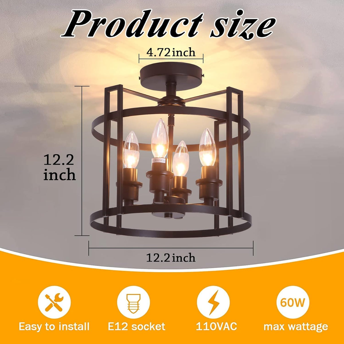 Black 4-Light Semi Flush Ceiling Light O37204