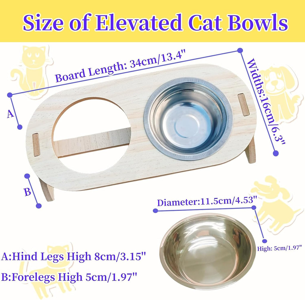 15° Tilted Raised Stainless Steel Cat Bowls with Wood Stand Q274