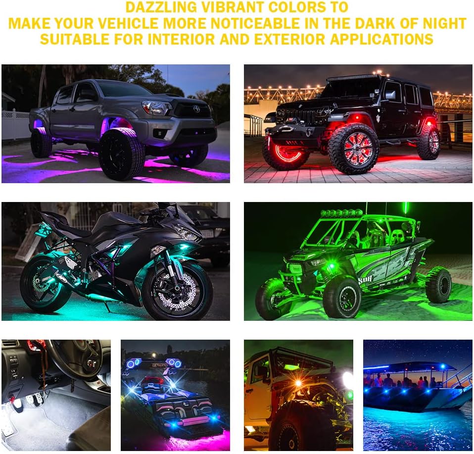 Multicolor LED Rock Lights Kit with Bluetooth Remote, 8 Pods U3623