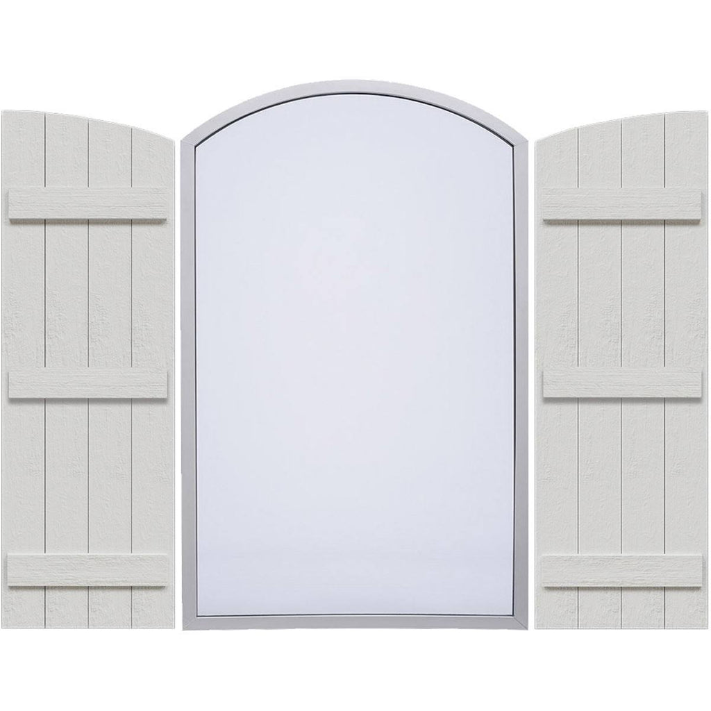 Rustic Faux Wood Shutters with Elliptical Arch Top F5985
