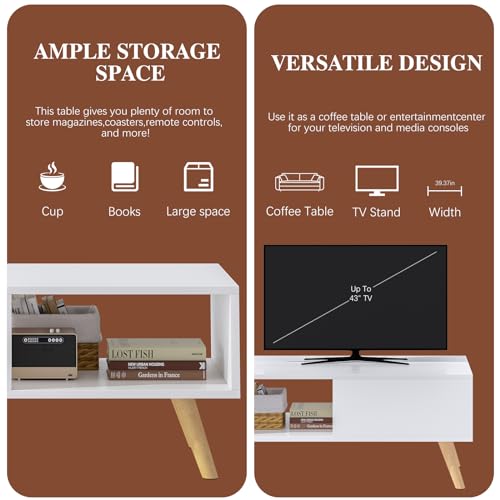 Wood Aesthetic Coffee Table with Storage, 39.4 * 19.7 * 18.5 in (Rust Brown) I87063