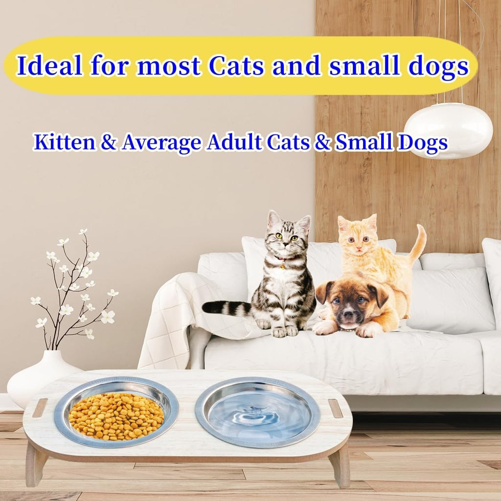 15° Tilted Raised Stainless Steel Cat Bowls with Wood Stand Q274