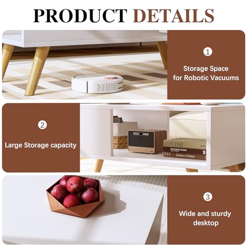 Wood Aesthetic Coffee Table with Storage, 39.4 * 19.7 * 18.5 in (Rust Brown) I87063