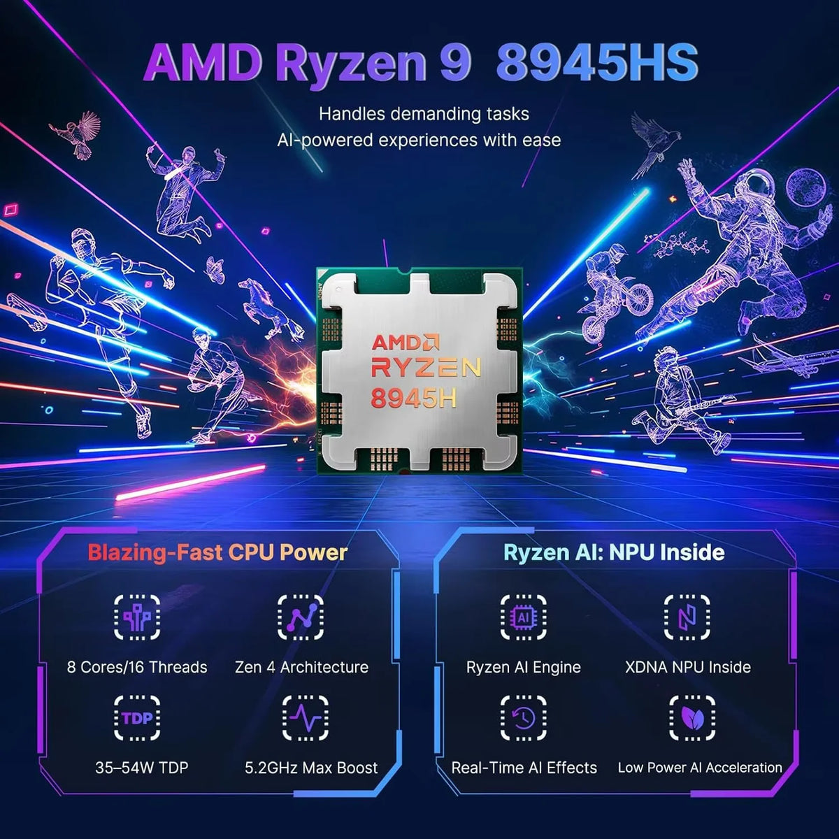17.3" FHD Gaming Laptop, AMD Ryzen 9 8945HS 8 Cores, 16GB RAM 1TB SSD, Radeon 780M, PD 100W Type-C, Backlit Keyboard Fingerprint, Blue H6652