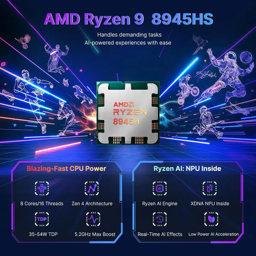 17.3" FHD Gaming Laptop, AMD Ryzen 9 8945HS 8 Cores, 16GB RAM 1TB SSD, Radeon 780M, PD 100W Type-C, Backlit Keyboard Fingerprint, Blue H6652