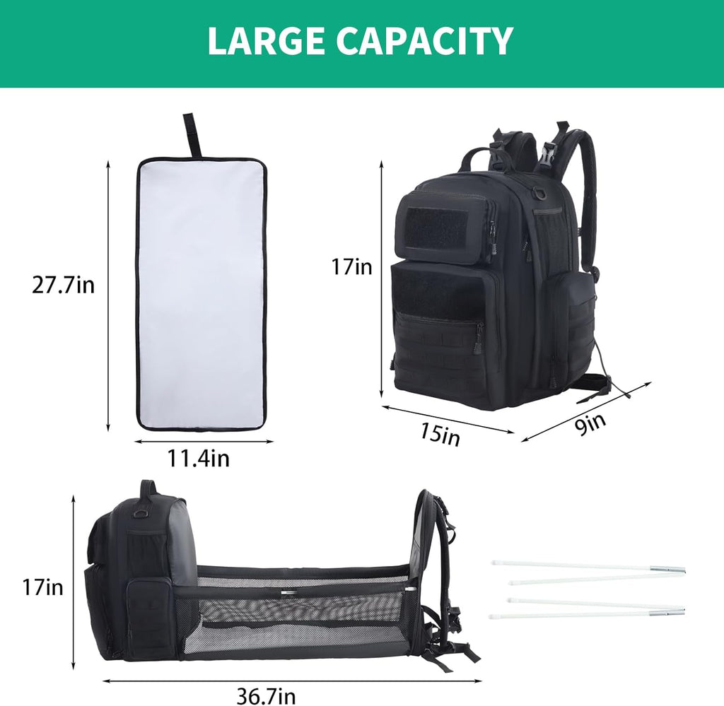 Black Expandable Military Diaper Bag Backpack with Changing Pad K591