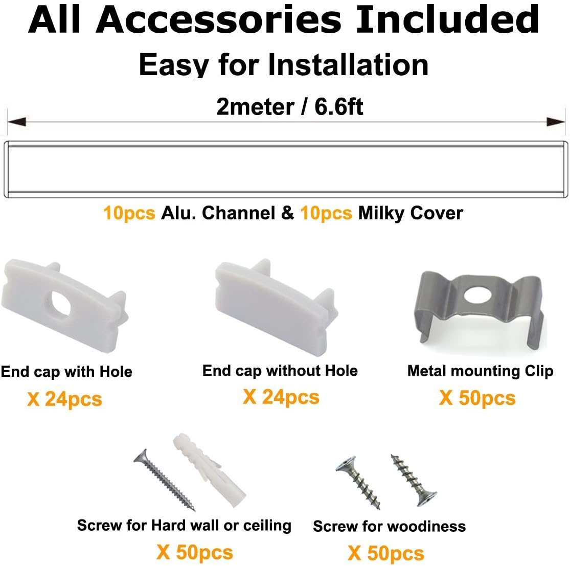 10-Pack 6.6ft U Shape LED Aluminum Channel System with Milky Cover E333949