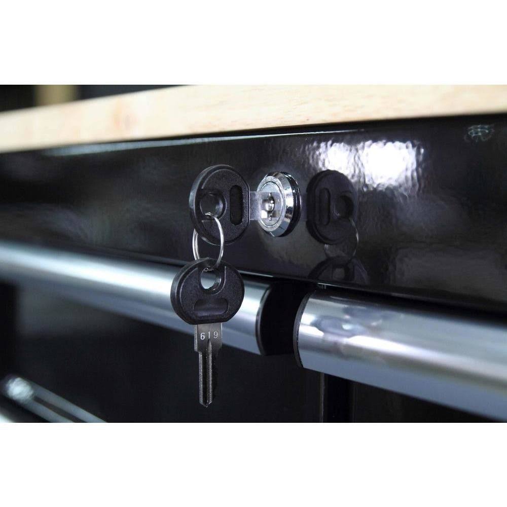 36 in. 3-Drawer Rolling Tool Cabinet Cart with Wood Top Black D34004