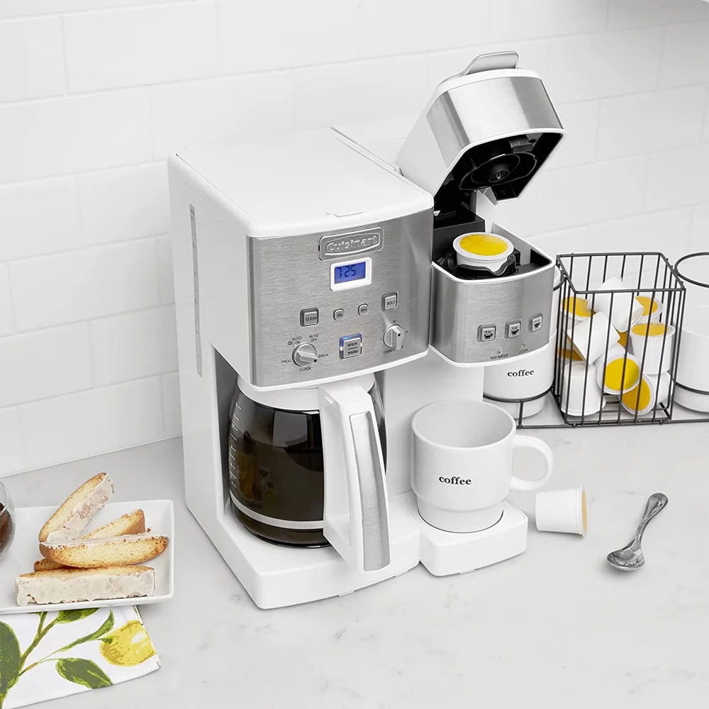 12-Cup Coffeemaker and Single-Serve Brewer, White Bundle with 4 Pack Reusable Stainless Steel Ice Cubes M67582