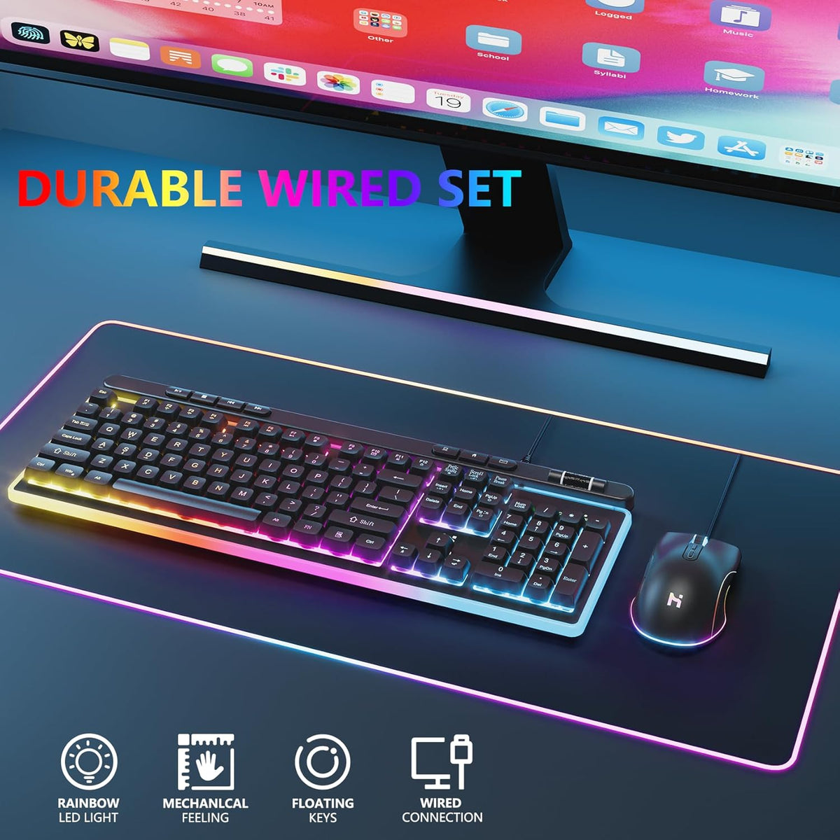 104 Keys RGB Backlit Wired Gaming Keyboard and Mouse Combo N1543