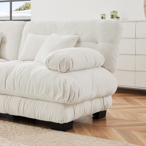 White Oversized Chenille Modular Sectional Sofa with 2 Ottomans V8213